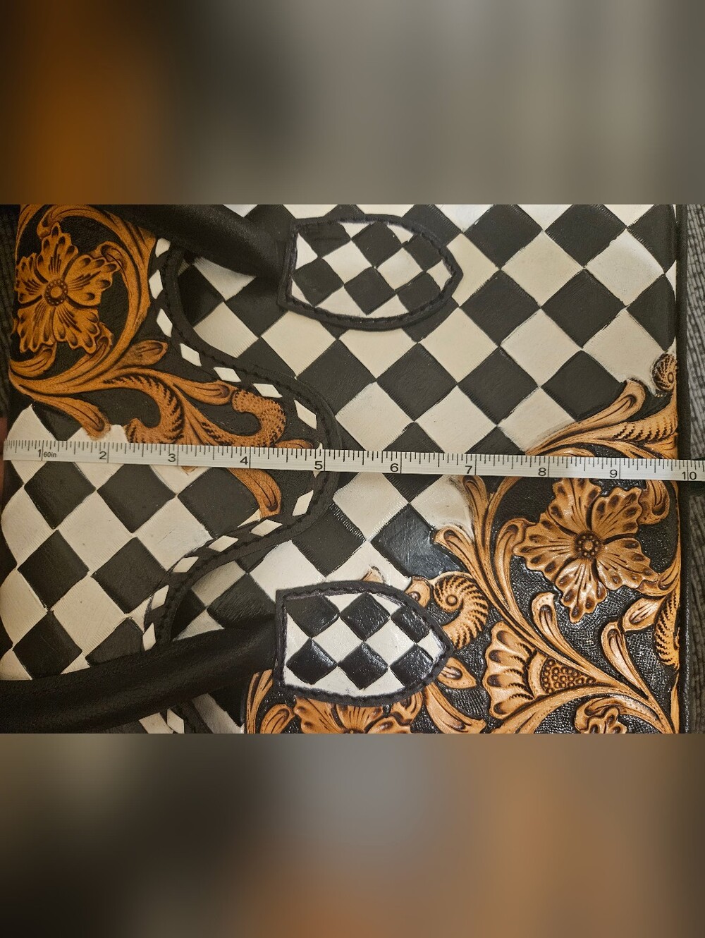 Checkered Black and White Western Tote Bag | Western Bougie Bag - Picture 7 of 8
